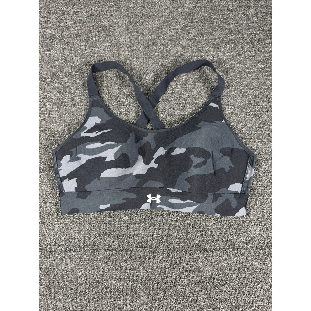 Under Armour Medium Gray Black Camo Print Fitted Crossback Sports Bra Wireless